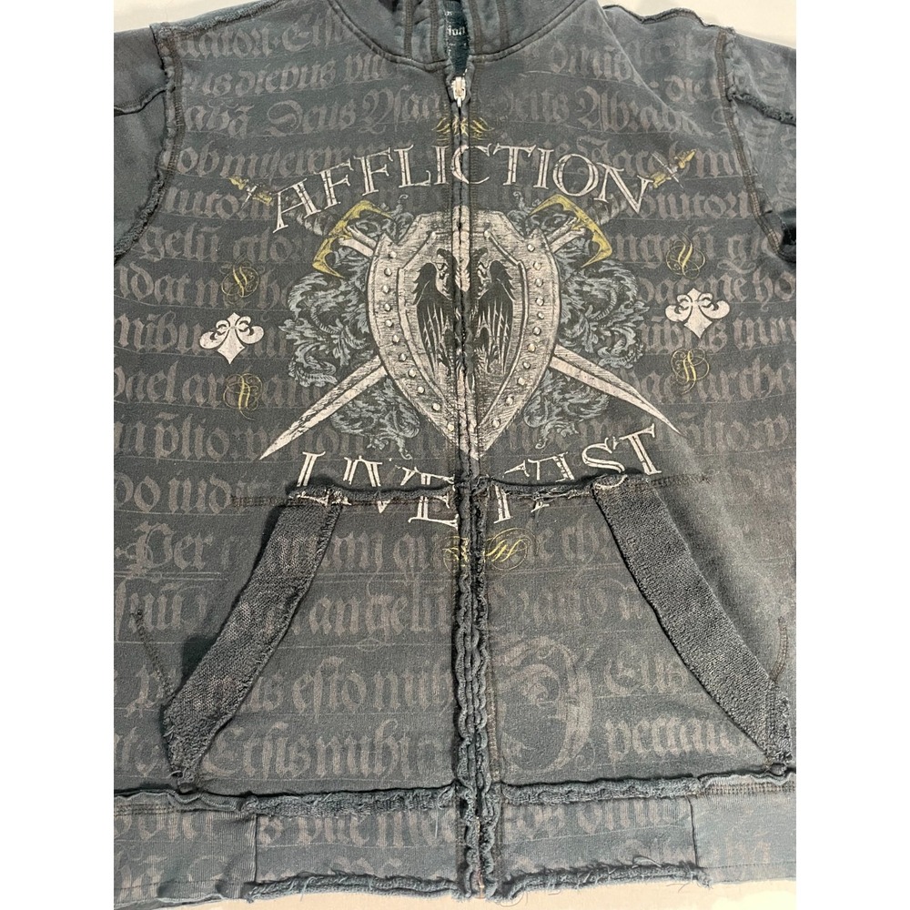 Y2K Affliction Vintage Goth‎ Knight Crusades USA Made Zip Up Hoodie Men's Size L - Picture 2 of 16